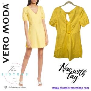 Vero Moda Taya Puff Sleeve cutout twist back A Line sundress